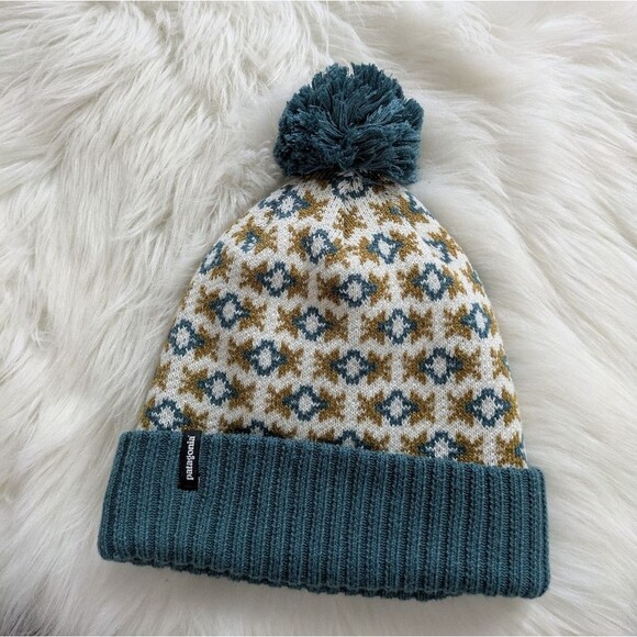 Patagonia Powder Town Beanie Sttanding Tall Knit: Birch White Blue - Picture 1 of 7